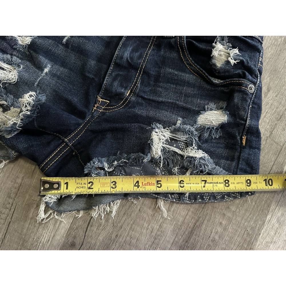 American Eagle Distress Denim Shorts Dark Wash Frayed Hem Size 00 Super Stretch - Picture 12 of 12